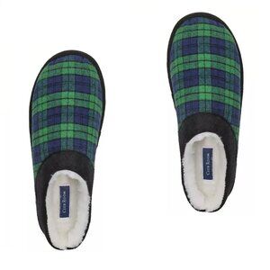 new  Size Medium 8 - 9 Club Room Men's Blackwatch Navy + Green Tartan Slippers